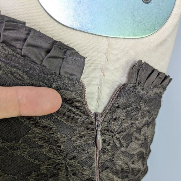 Midi Dress Cocktail Gown M Brown Silk Y2K Lace Banana Republic Strapless Glam - Picture 9 of 12
